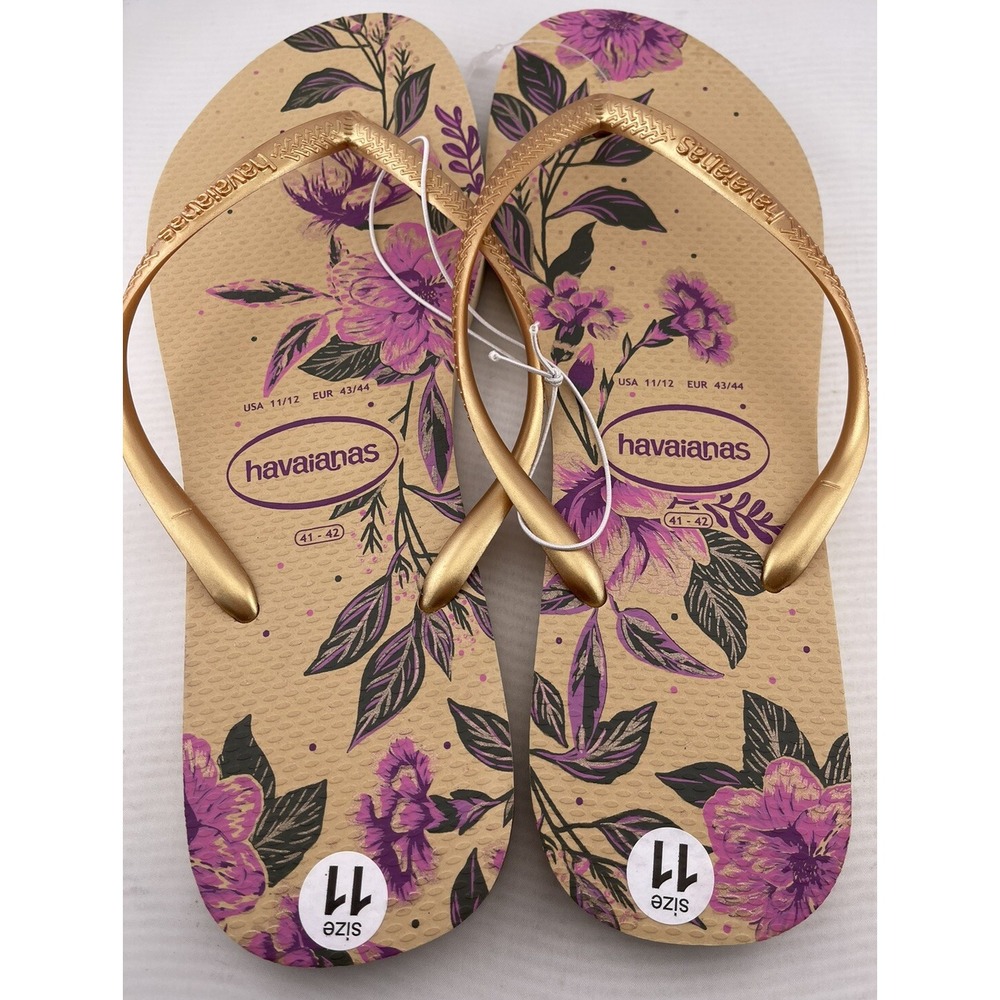 HAVAIANAS Beige Gold Floral SANDALS FLIP FLOPS WOMEN SIZE‎ 11/12 - Picture 3 of 6